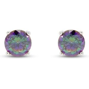 14k 925 Mystic Fire Topaz Round Brilliant Cut Solitaire Earrings